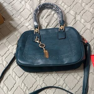 Montana West Teal Satchel with Gold Tassel Charm and detachable crossbody strap
